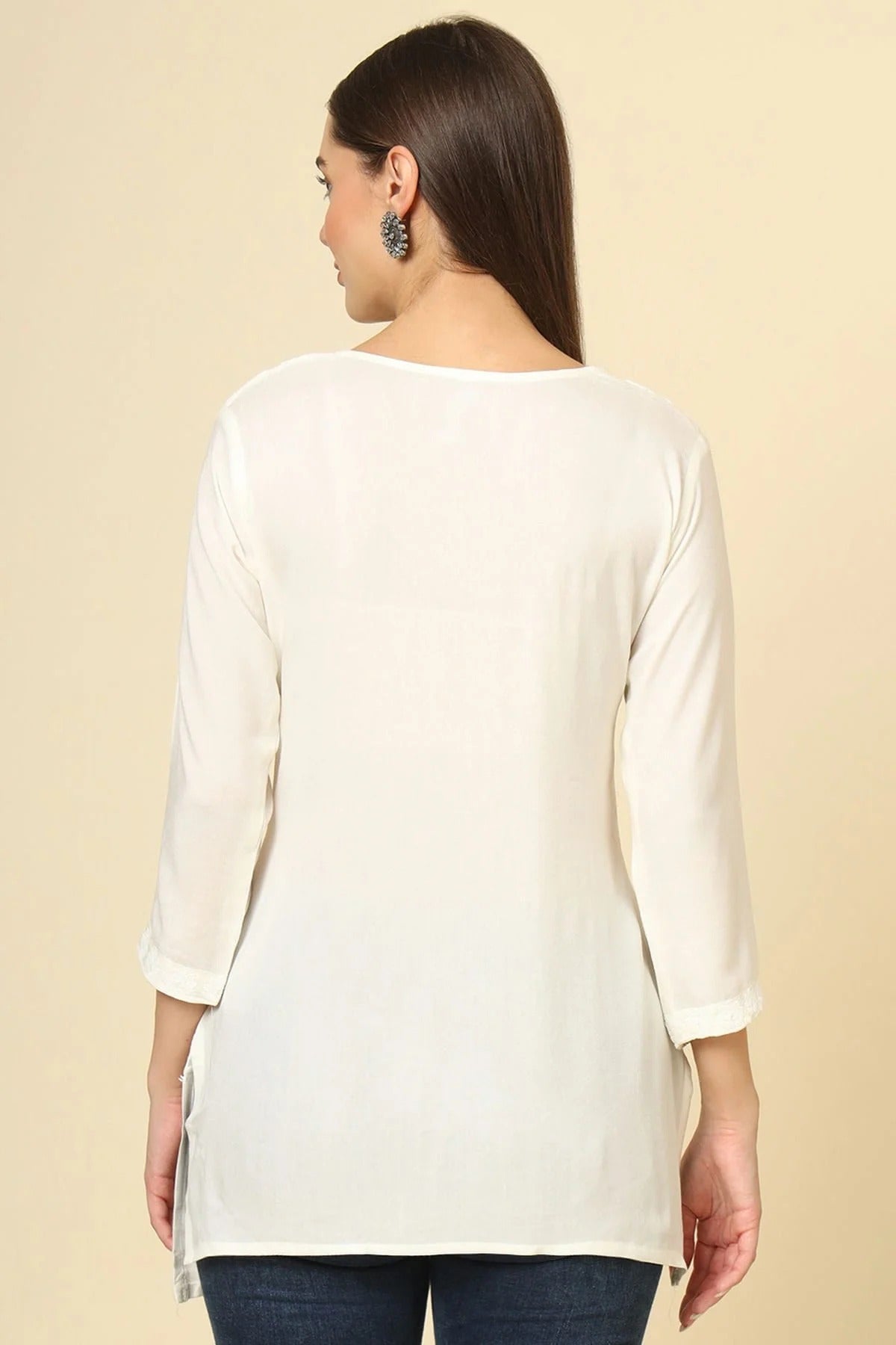 Off White Colour Rayon Readymade Top TP1110871 A