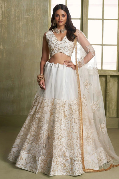 Off White Colour Semi Stitched Butterfly Net Lehenga Choli LC1112529
