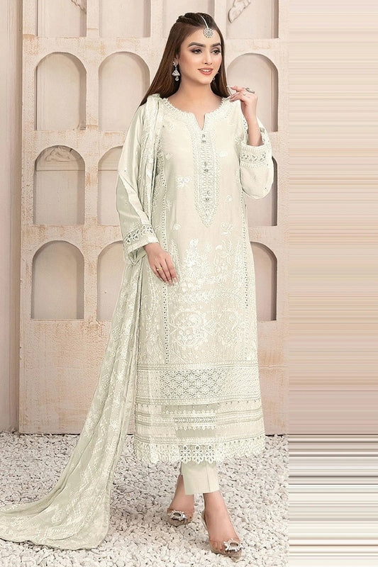 Off White Colour Semi Stitched Faux Georgette Pakistani Suit SM1140186