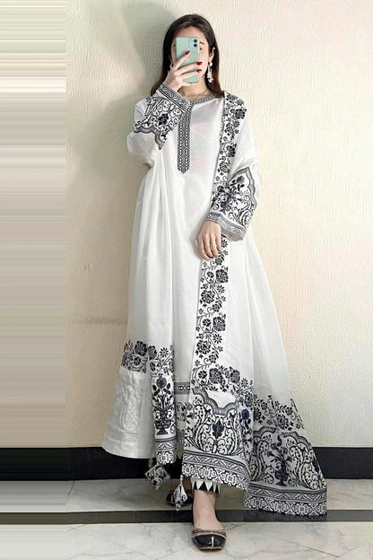 Off White Colour Semi Stitched Faux Georgette Pakistani Suit SM1140268