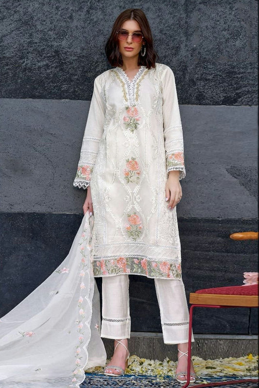 Off White Colour Semi Stitched Organza Pakistani Suit SM1140155