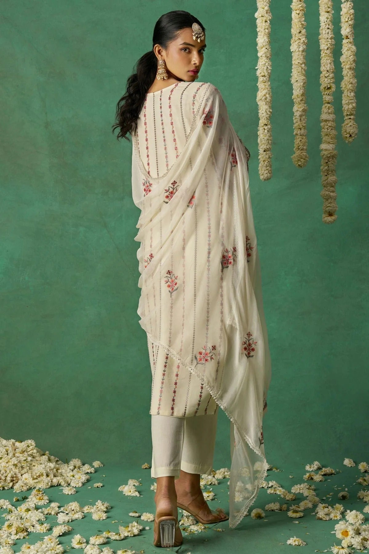 Off White Colour Semi Stitched Organza Pant Style Suit SM1112792 A