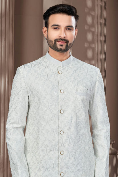 Off White Colour Silk Dupion Dhoti Sherwani SH1040641 A