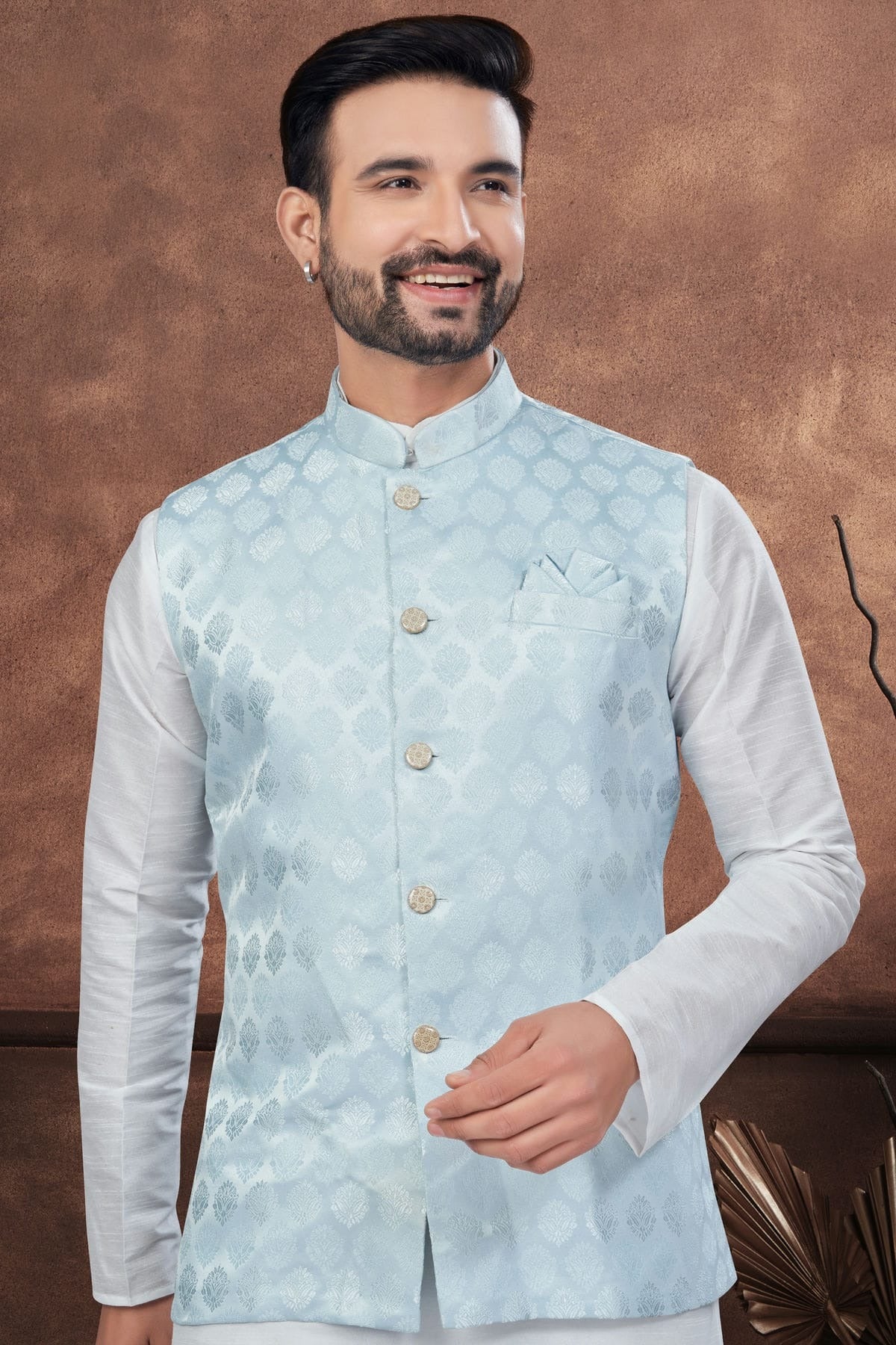 Off White Colour Silk Dupion Jacket Kurta Pajama KP1040651 A