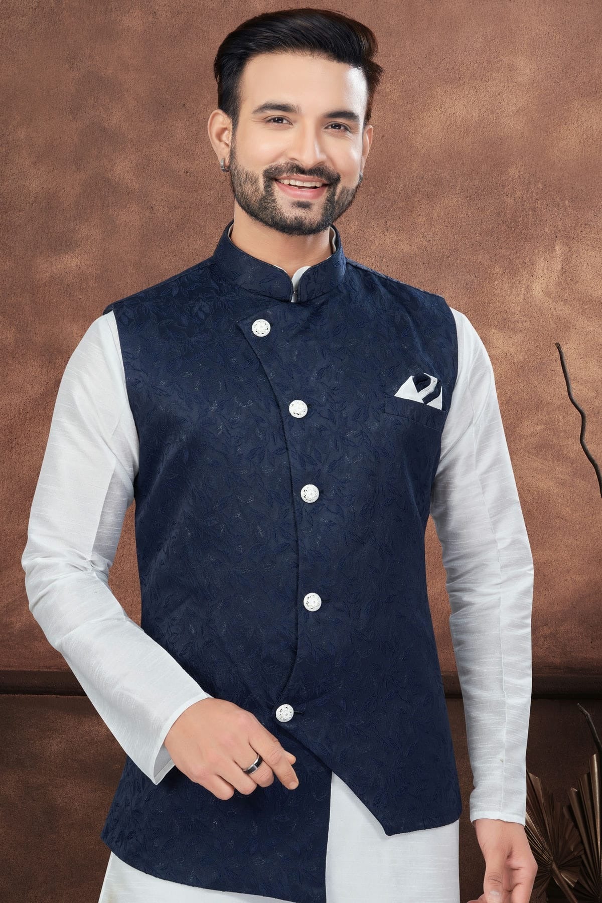 Off White Colour Silk Dupion Jacket Kurta Pajama KP1040653 A