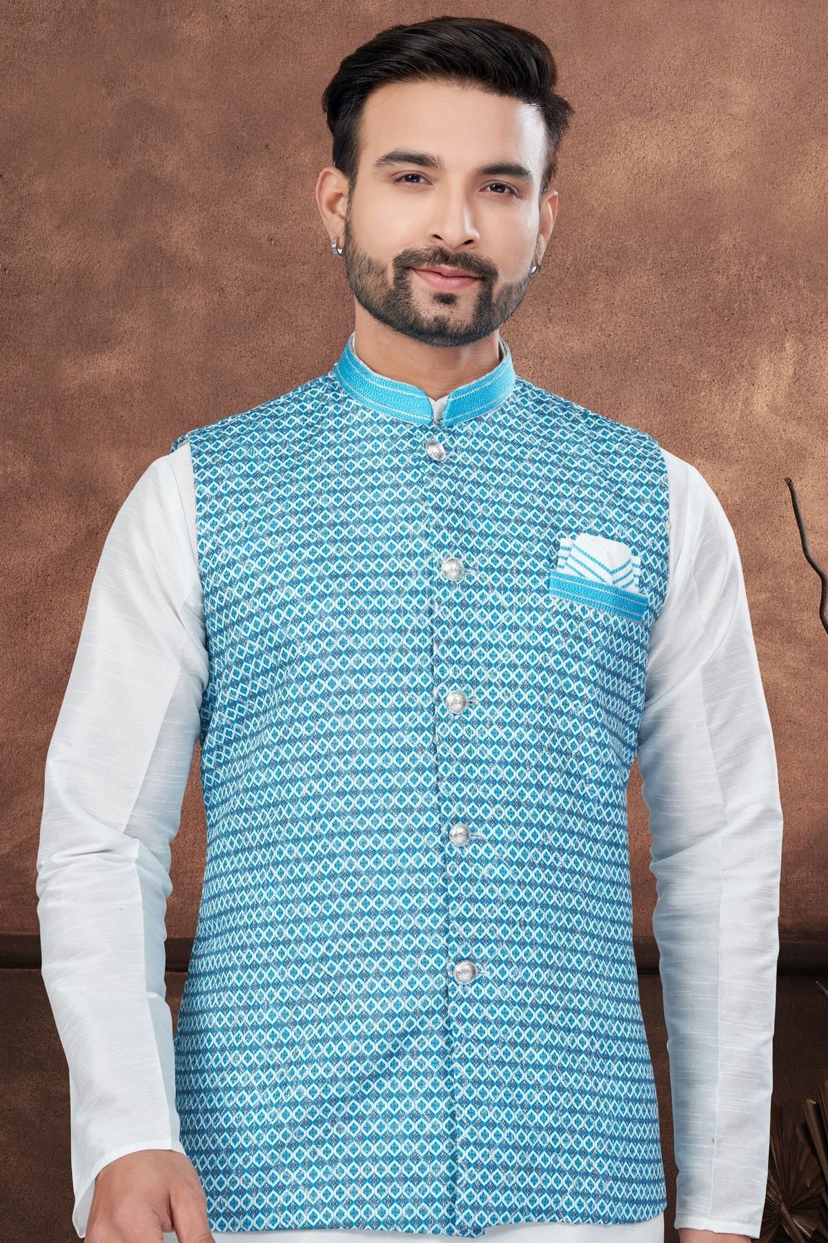 Off White Colour Silk Dupion Jacket Kurta Pajama KP1040660 A