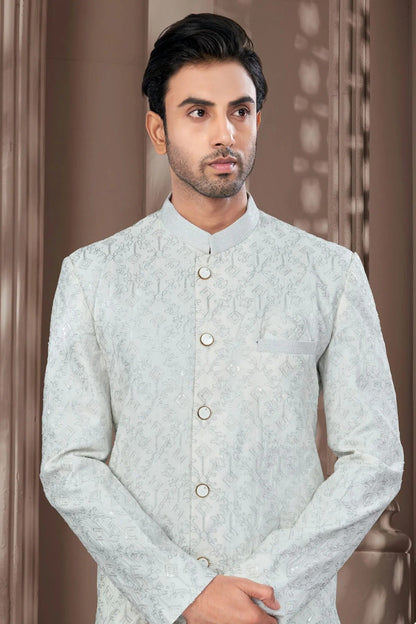 Off White Colour Silk Dupion Sherwani SH1040629 A