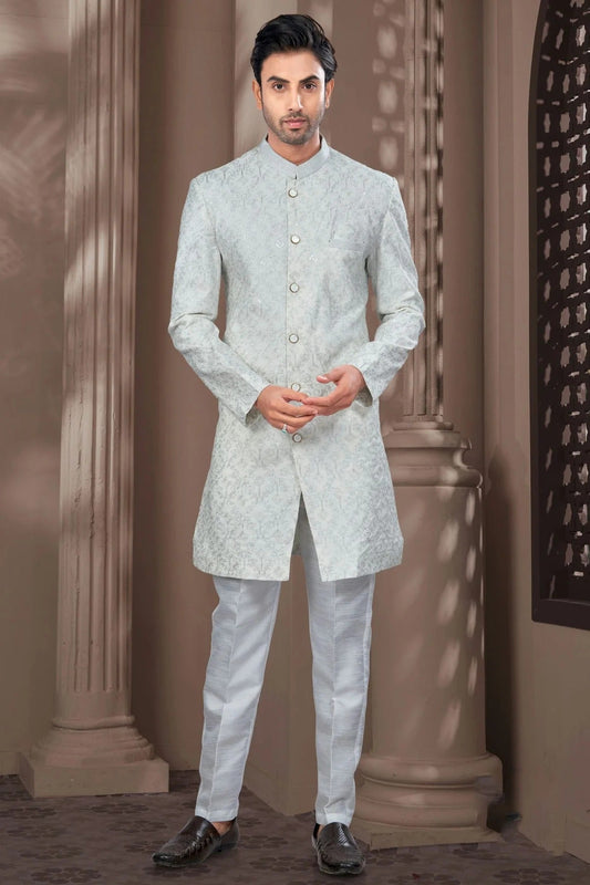 Off White Colour Silk Dupion Sherwani SH1040629