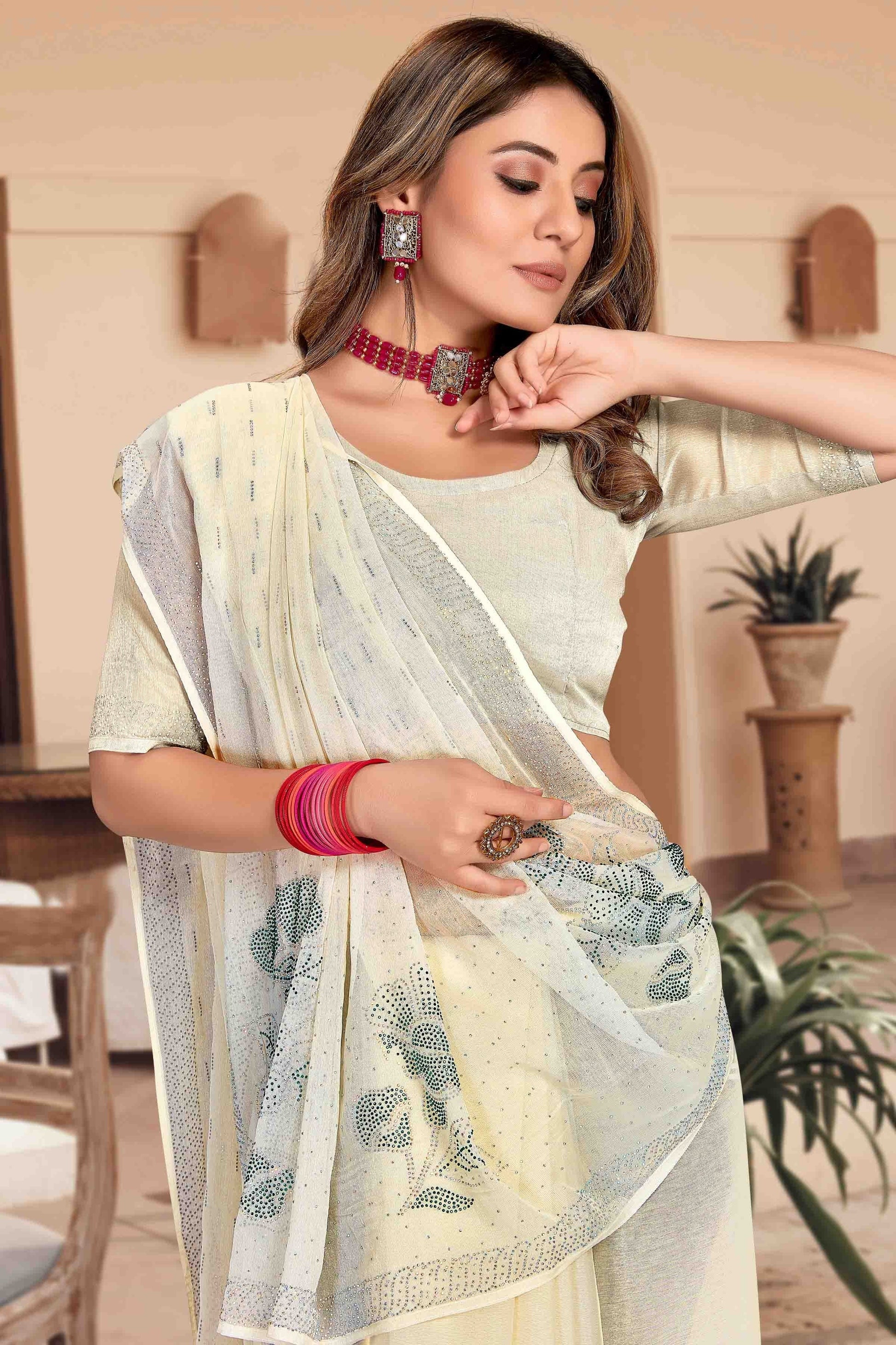 Off White Colour Simmer Chiffon Designer Saree SD1121256 A