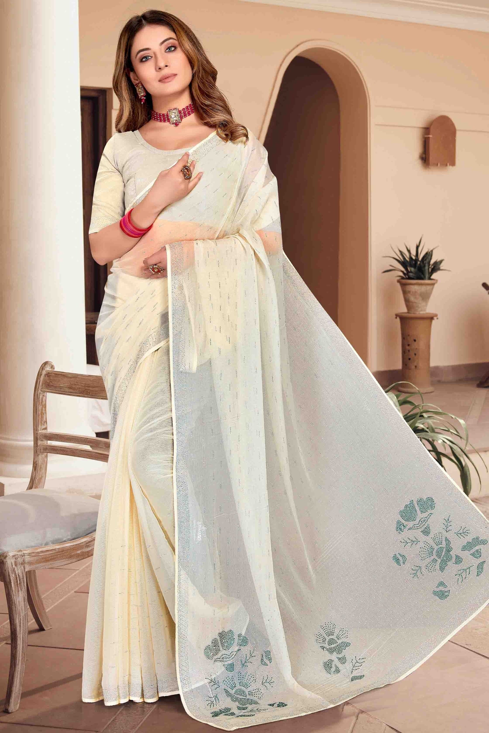 Off White Colour Simmer Chiffon Designer Saree SD1121256