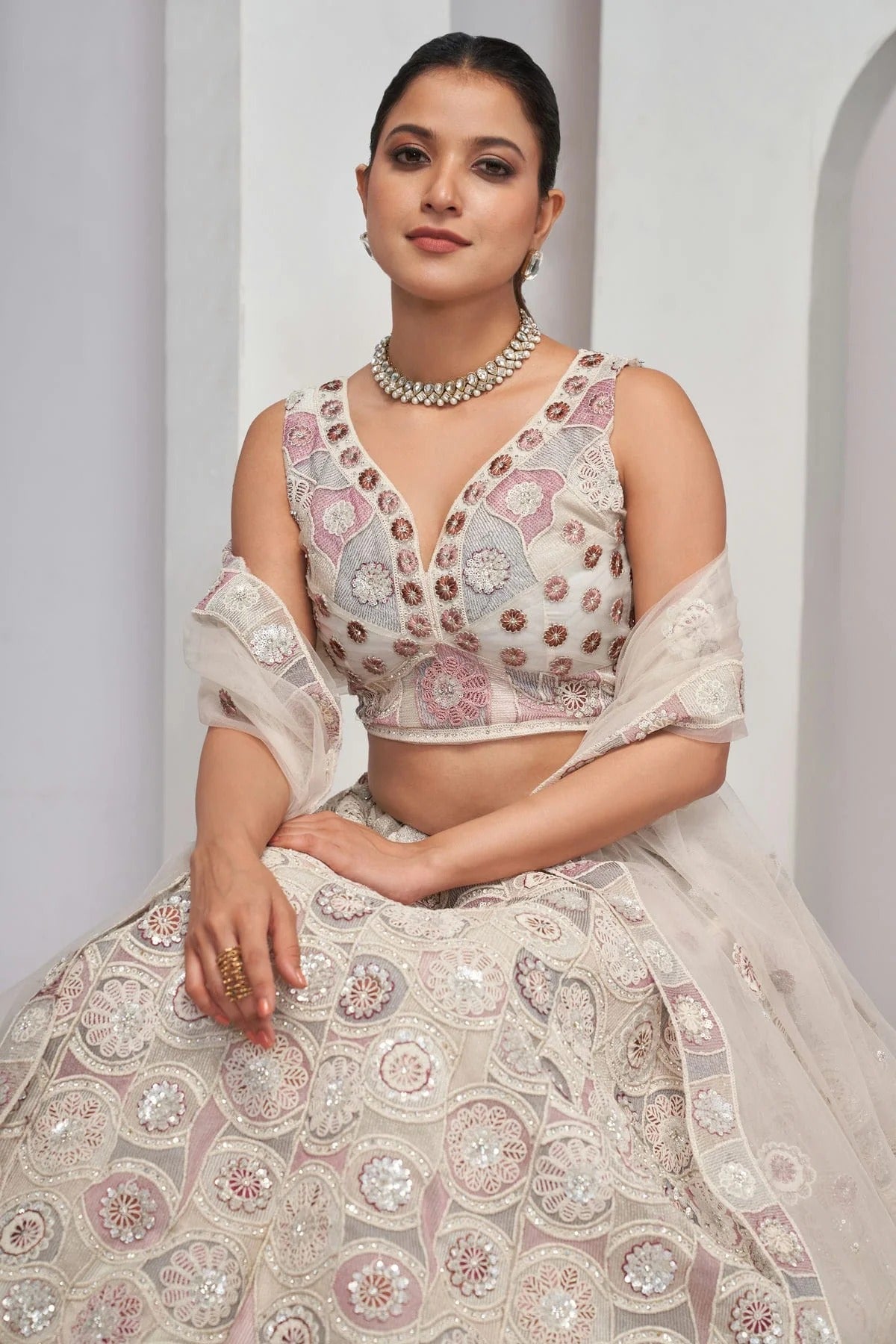 Off White Colour Soft Net Lehenga Choli LC1030003 A