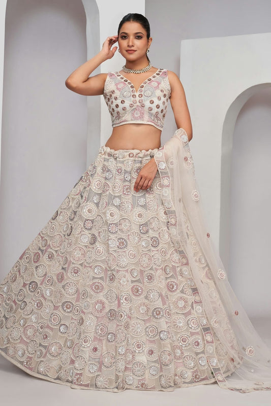 Off White Colour Soft Net Lehenga Choli LC1030003