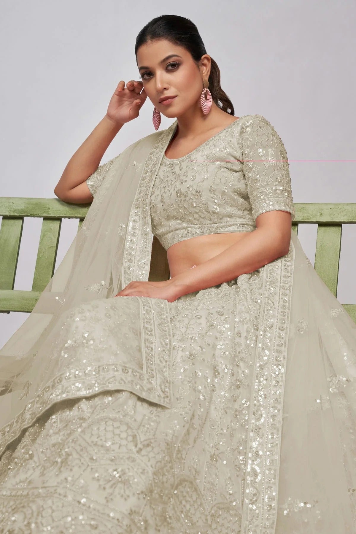 Off White Colour Soft Net Lehenga Choli LC1030004 A