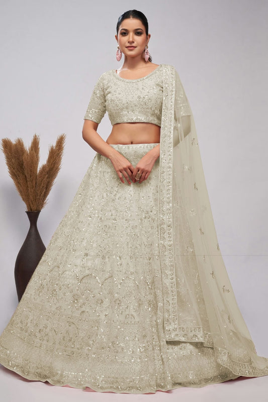 Off White Colour Soft Net Lehenga Choli LC1030004
