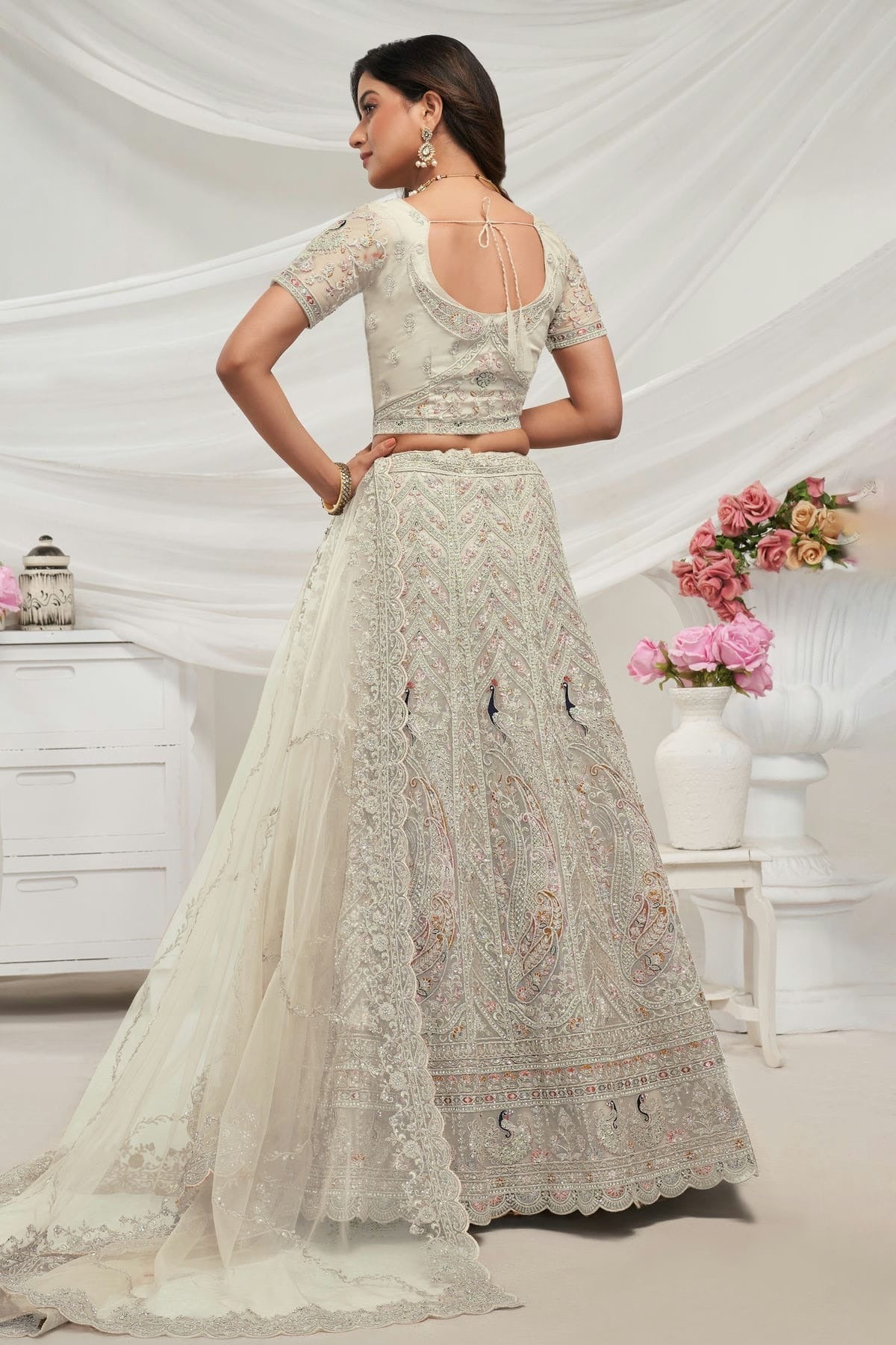 Off White Colour Soft Net Lehenga Choli LC1030009 B