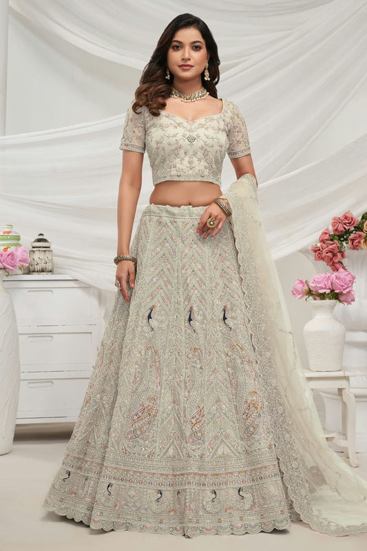 Off White Colour Soft Net Lehenga Choli LC1030009