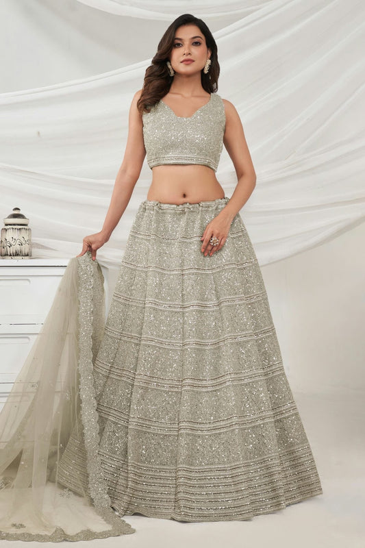 Off White Colour Soft Net Lehenga Choli LC1030012