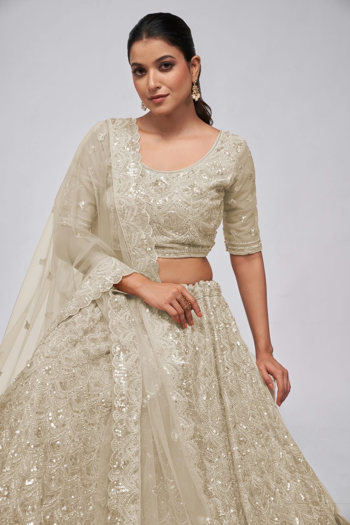 Off White Colour Soft Net Lehenga Choli LC1030014 A