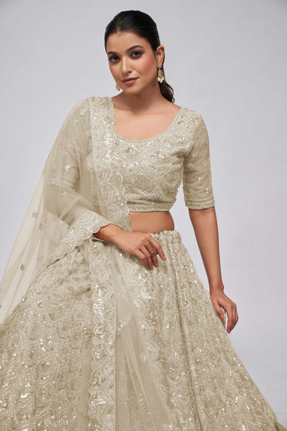 Off White Colour Soft Net Lehenga Choli LC1030014 A
