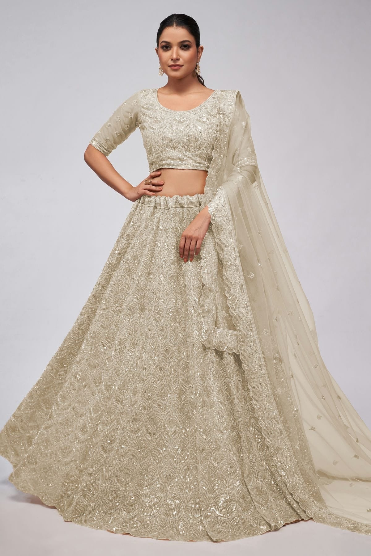 Off White Colour Soft Net Lehenga Choli LC1030014