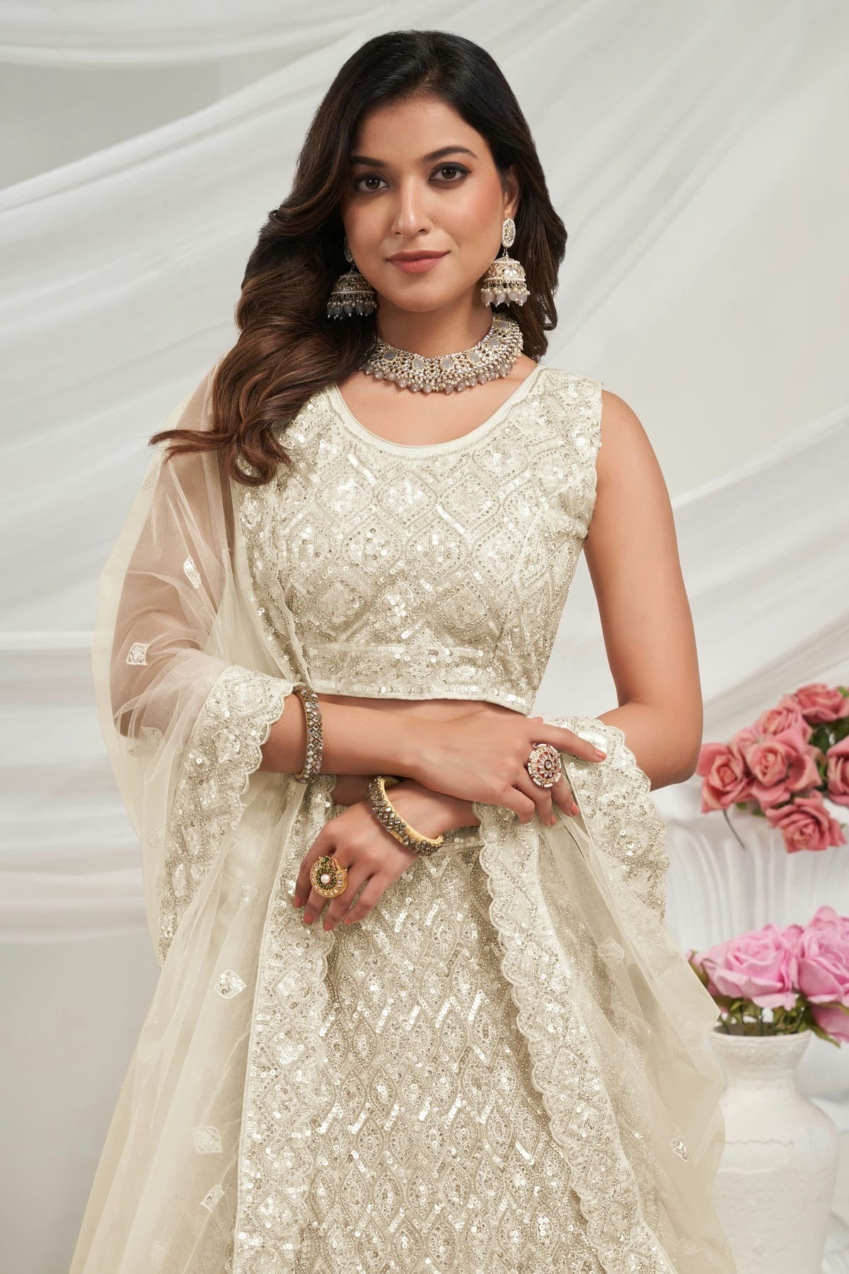 Off White Colour Soft Net Lehenga Choli LC1030020 A