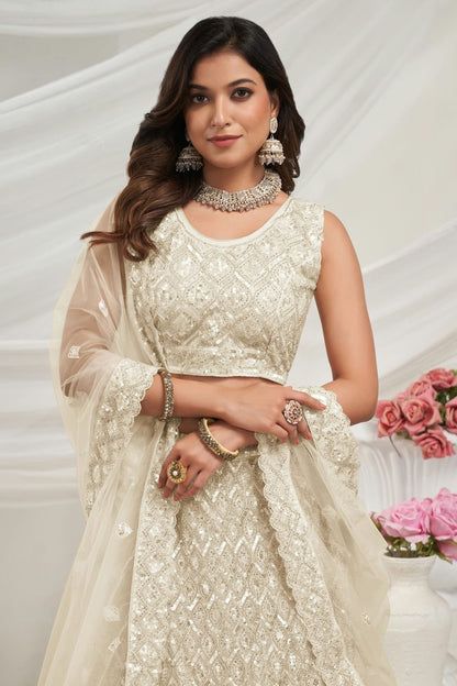 Off White Colour Soft Net Lehenga Choli LC1030020 A