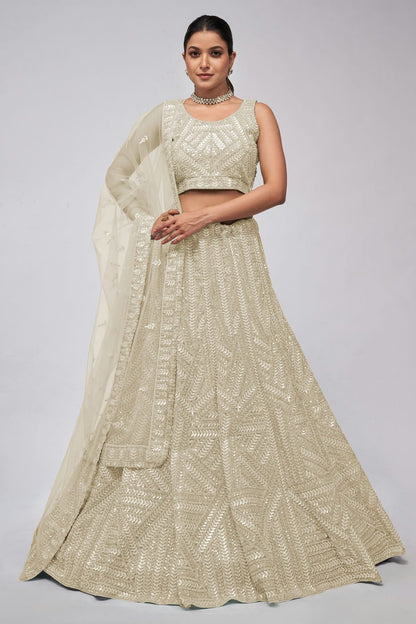 Off White Colour Soft Net Lehenga Choli LC1030034