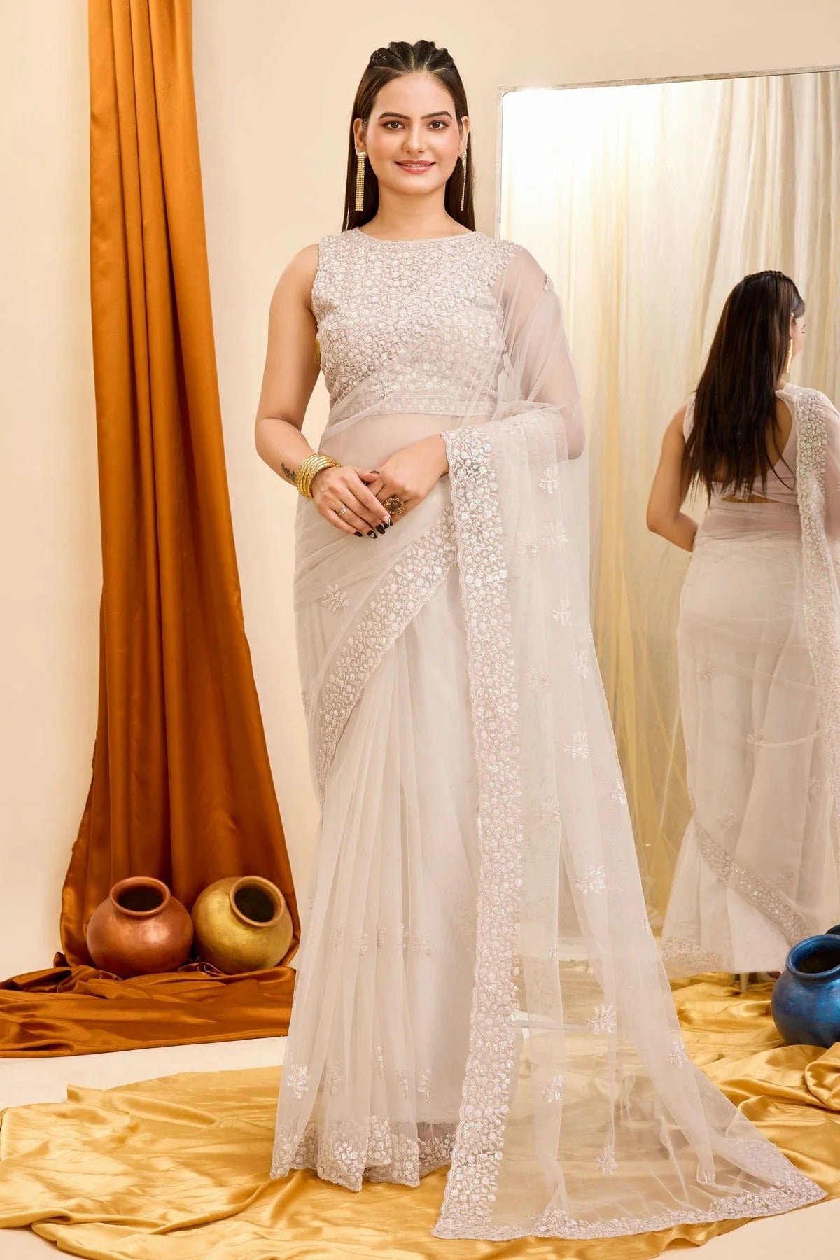 Off White Colour Soft Net Saree SD1110406