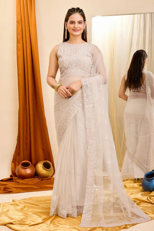 Off White Colour Soft Net Saree SD1110406