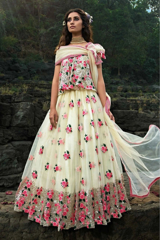Off White Colour Soft Net Sequins Work Lehenga Choli LC1080424