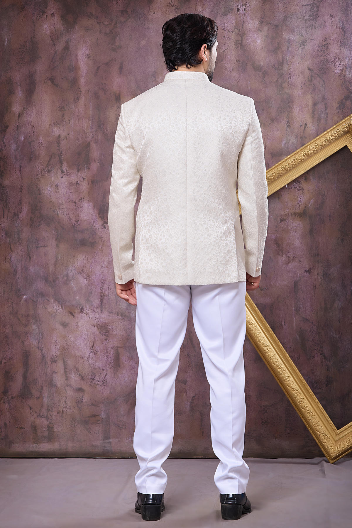 Off White Colour Thread Work Embroidery Imported Fabric Jodhpuri