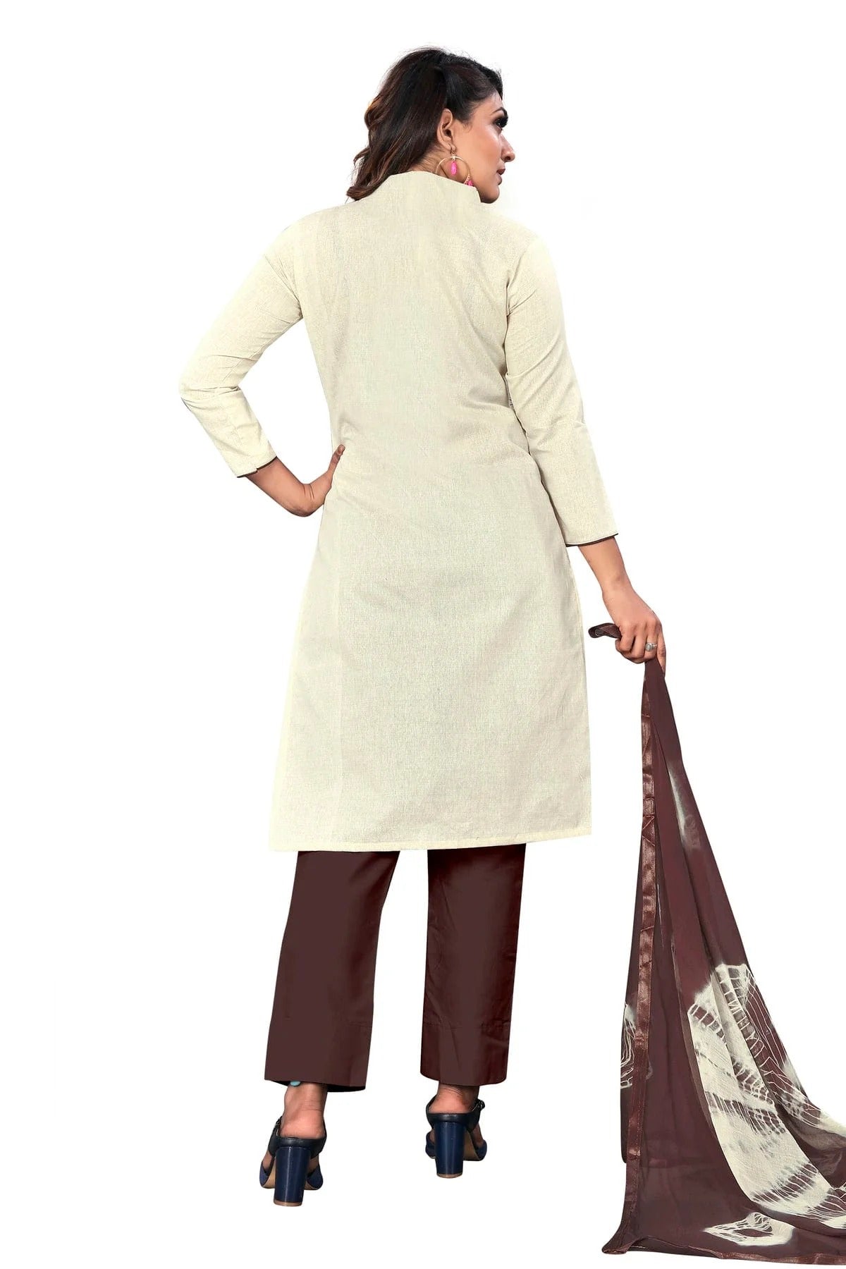 Off White Colour Unstitched Khadi Cotton Fabric Straight Suit US1160959 A