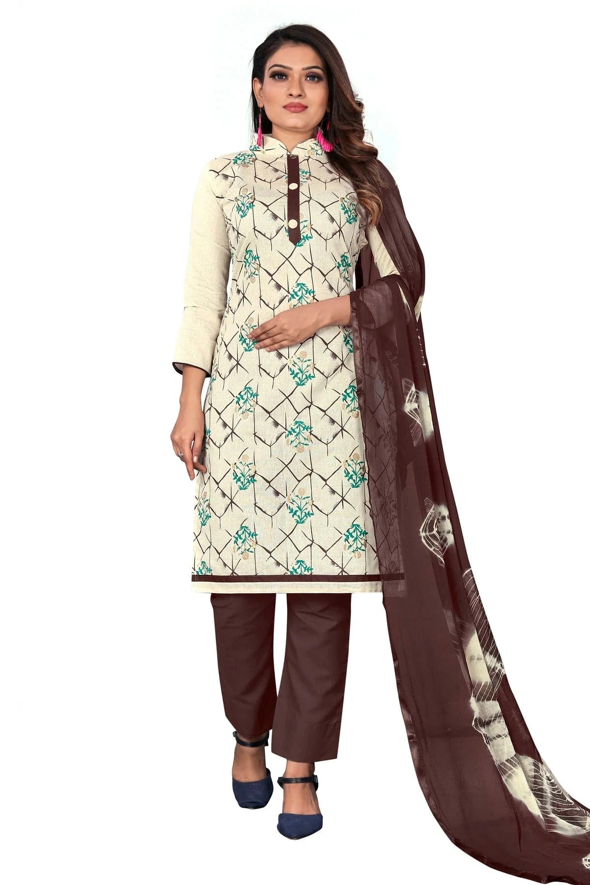 Off White Colour Unstitched Khadi Cotton Fabric Straight Suit US1160959