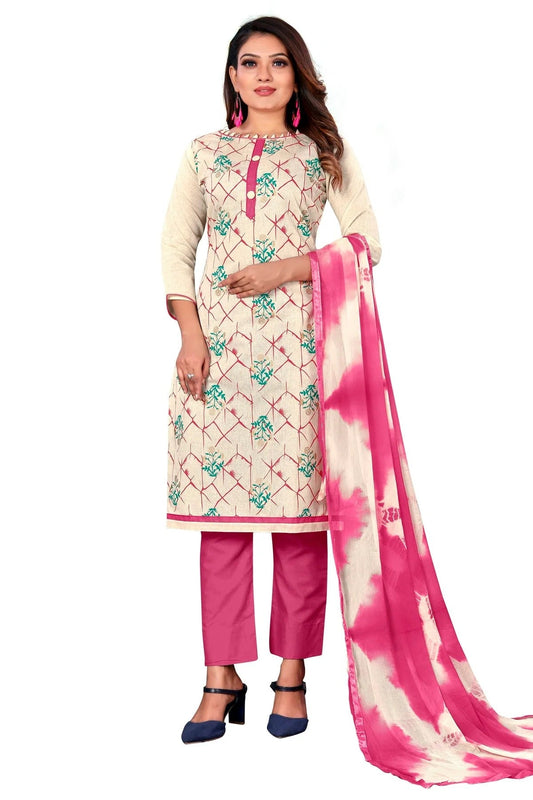 Off White Colour Unstitched Khadi Cotton Fabric Straight Suit US1160960