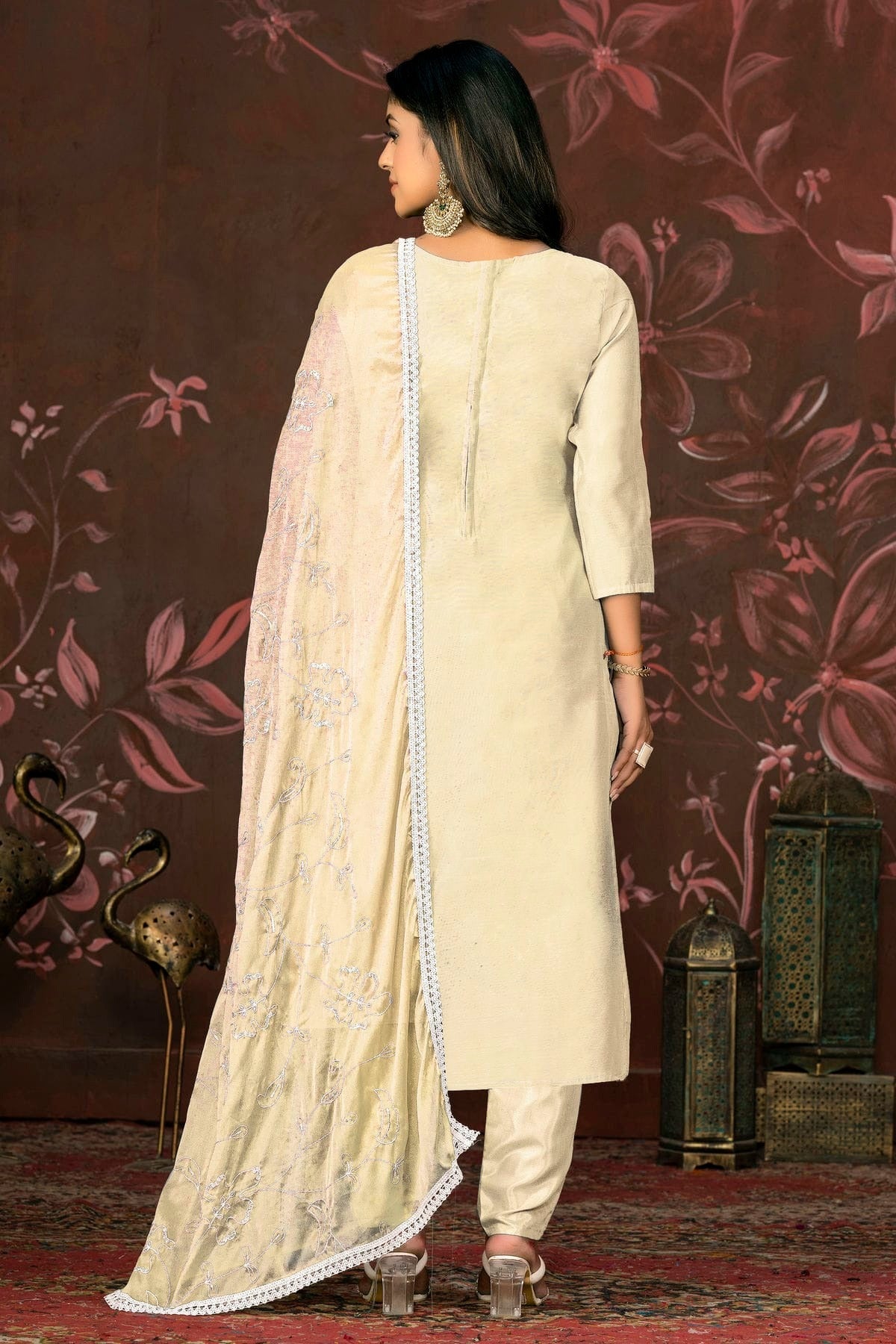 Off White Colour Unstitched Modal Cotton Pant Style Suit US1161249 A