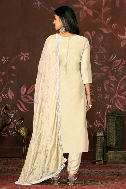 Off White Colour Unstitched Modal Cotton Pant Style Suit US1161249 A