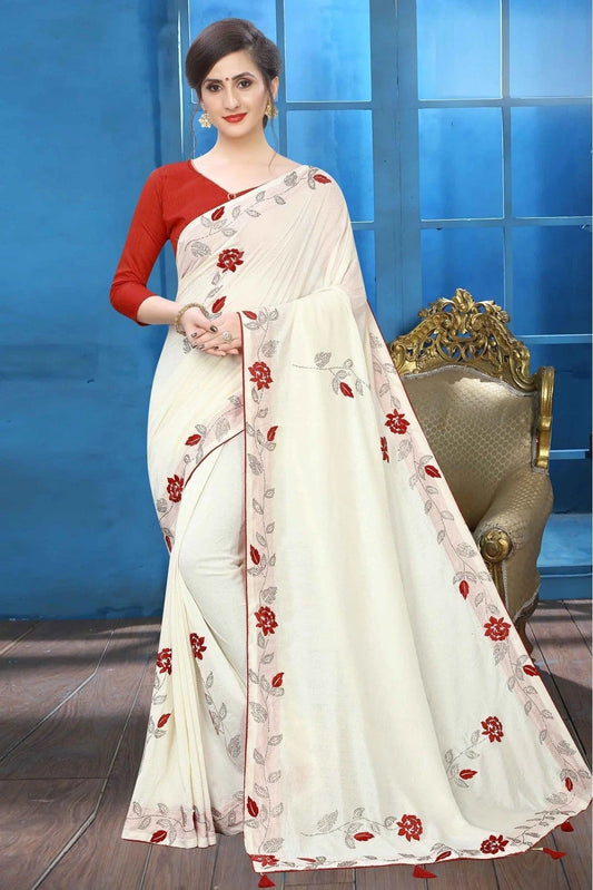 Off White Colour Vichitra Silk Designer Saree SD1120515