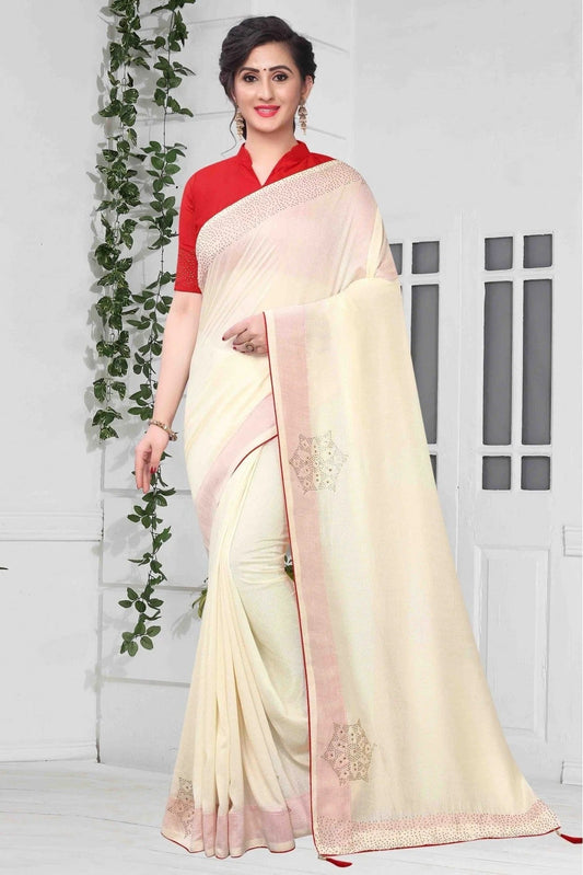 Off White Colour Vichitra Silk Designer Saree SD1120614