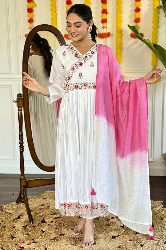 Off White Colour Viscose Chanderi Stitched Salwar Suit SS1112024