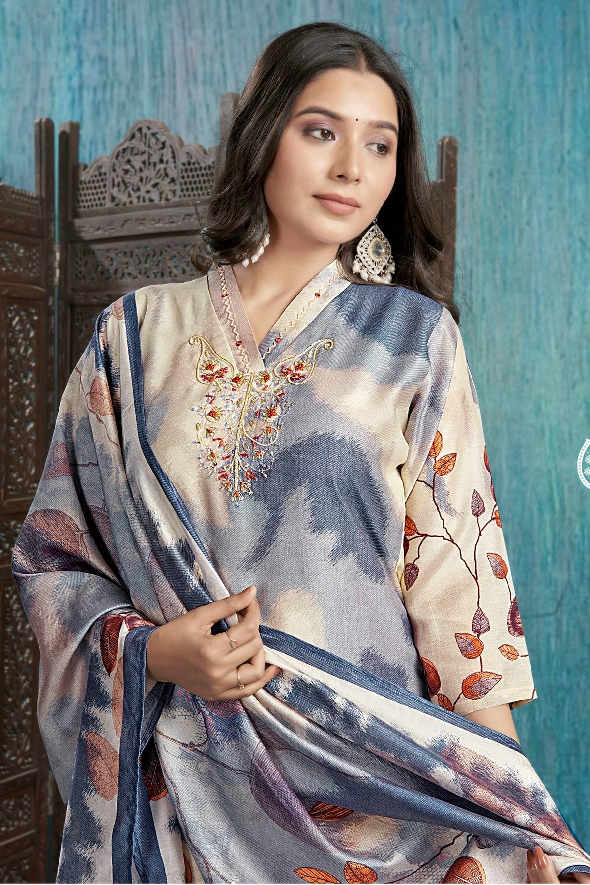 Off White Colour Viscose Silk Stitched Suit SS1112263 A