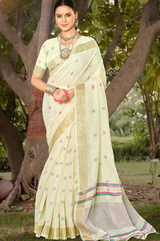 Off White Colour Zari Work Cotton Saree SD1102323