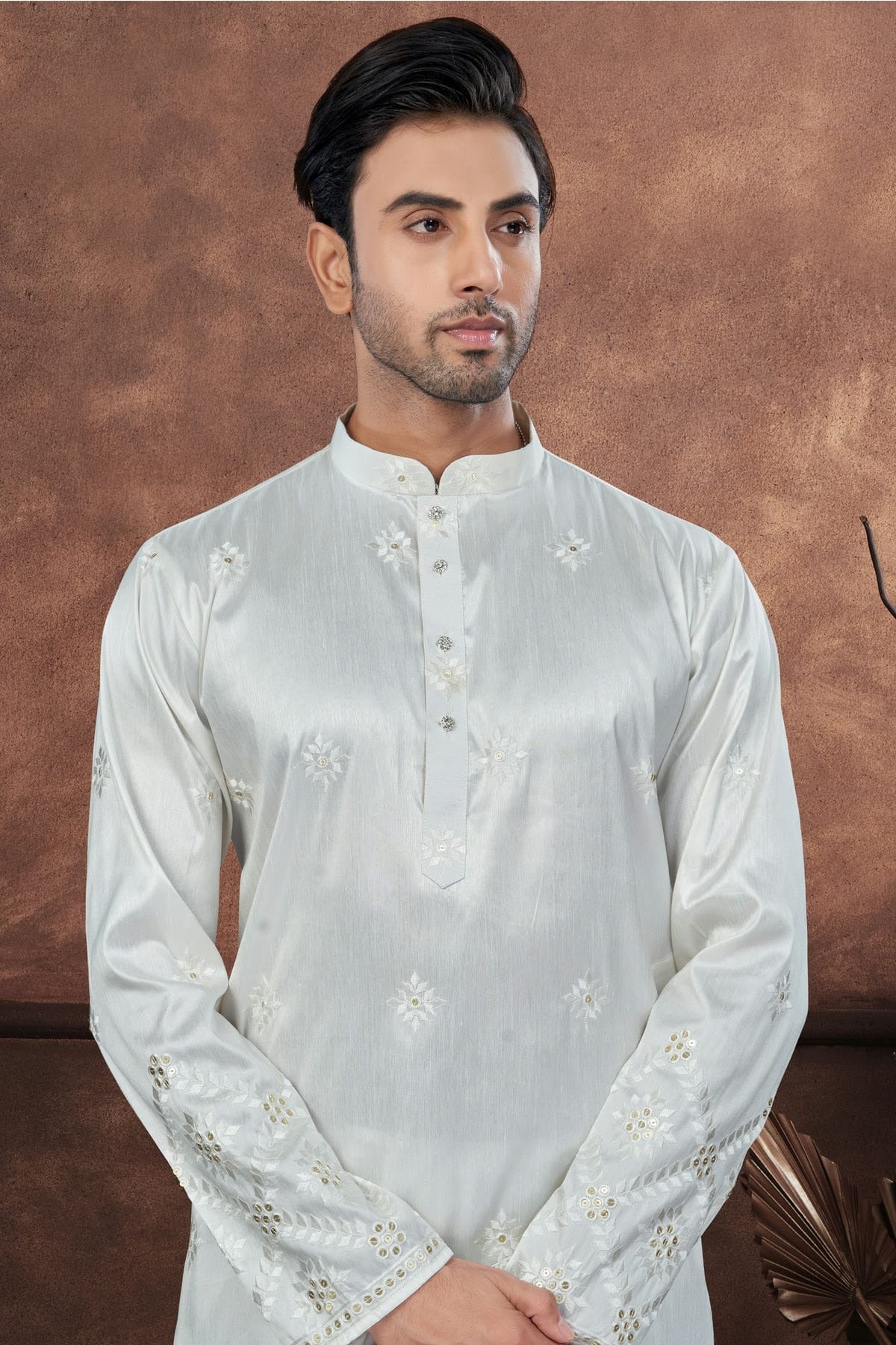 Off White Pure Silk Kurta Pajama KP1040696 A