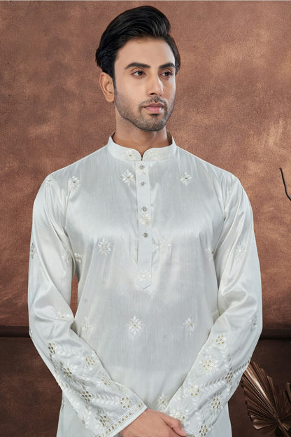Off White Pure Silk Kurta Pajama KP1040696 A