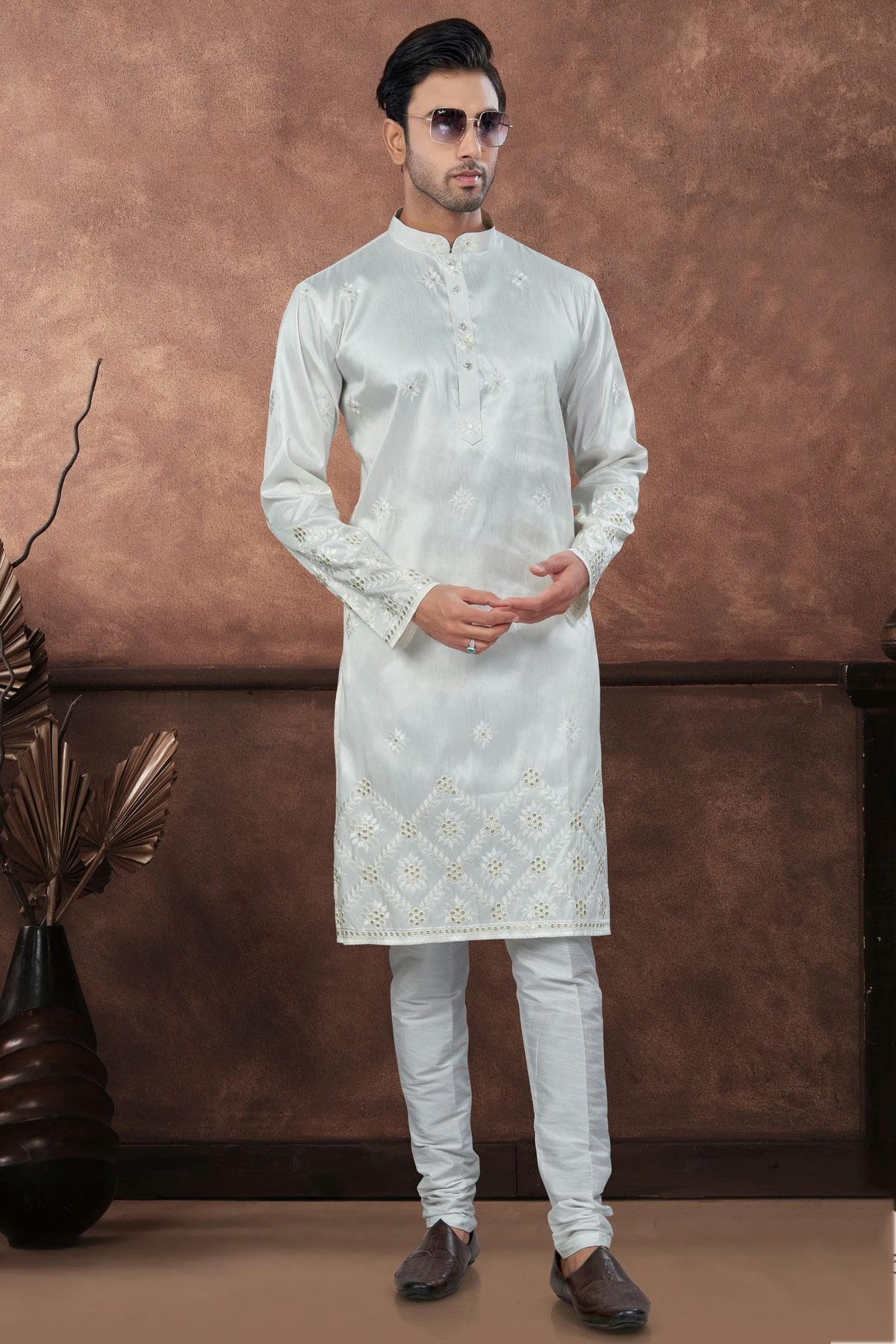 Off White Pure Silk Kurta Pajama KP1040696