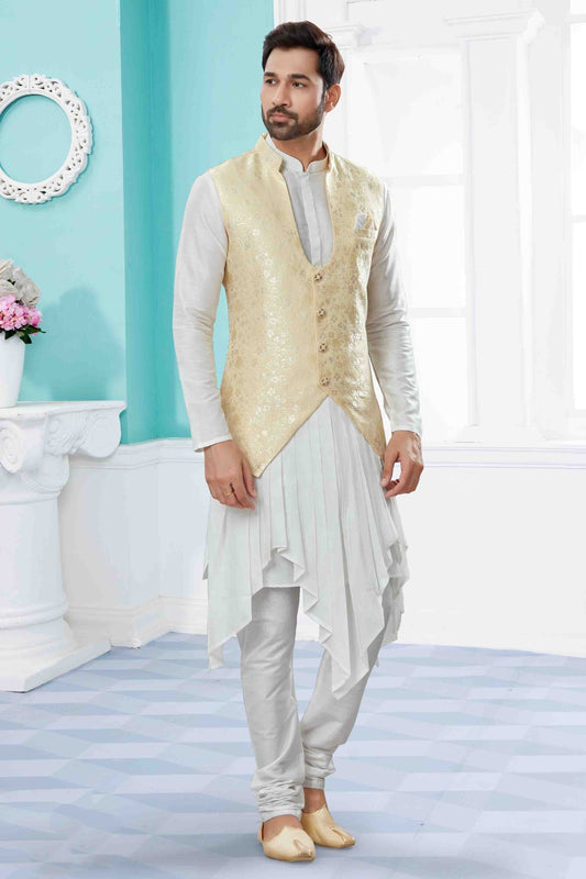 Off White and Cream Colour Indo Western In Silk Dupion Fabric SH1040475