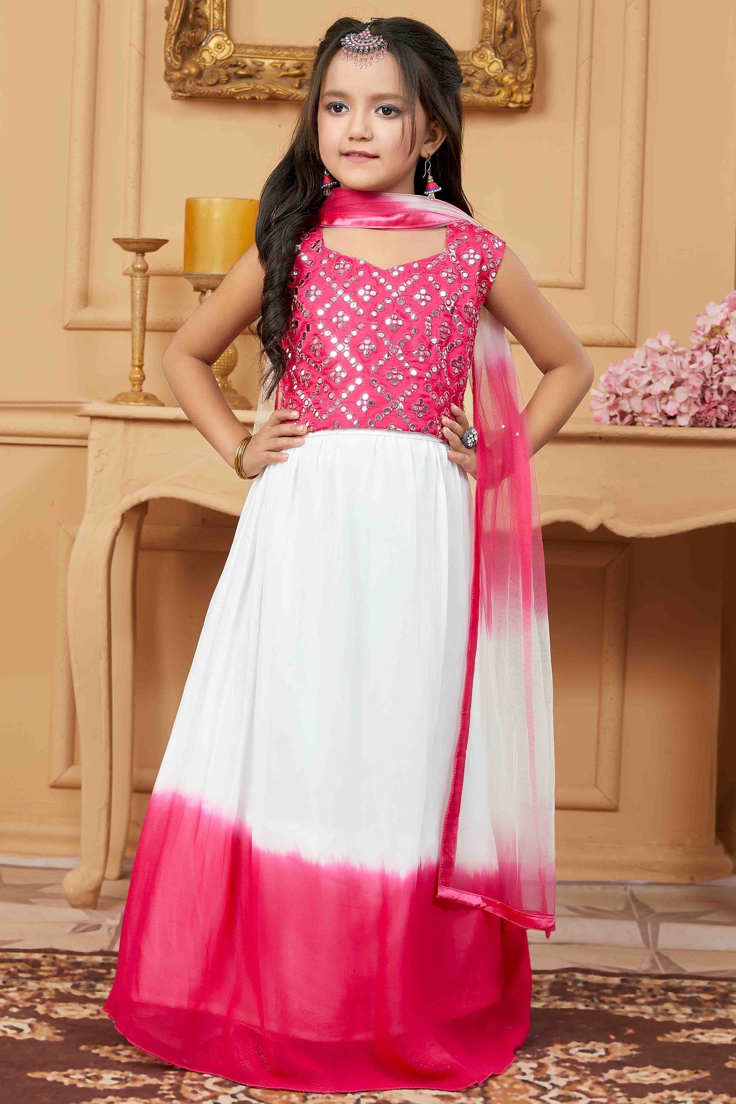 Off White and Pink Colour Faux Georgette Lehenga Choli GW1070748