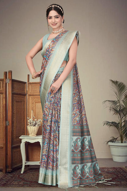 Olive Green Colour Cotton Silk Printed Saree