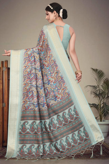 Olive Green Colour Cotton Silk Printed Saree