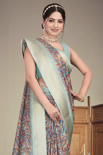 Olive Green Colour Cotton Silk Printed Saree