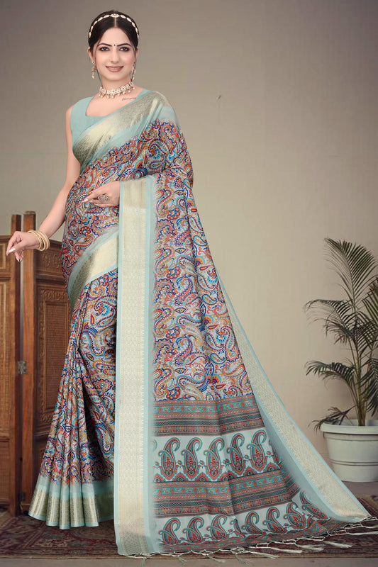 Olive Green Colour Cotton Silk Printed Saree